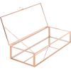 MyGift Glass Jewelry Box, Vintage Style Rose Gold Metal & Clear Glass Mirrored Shadow Box Jewelry Display Case with Hinged Top Lid