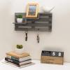 MyGift Wall Mounted Burnt Wood Entryway Organizer Key Holder Rack with 4 Hooks and 3 Tiered Decorative Display Shelves(Grey)