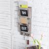 MyGift Wall Mounted Solid Torched Wood 2 Slot Mail and Key Holder Organizer Entryway Rack with Chalkboard Surface and 3 Hooks(Brown)