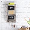 MyGift Wall Mounted Solid Torched Wood 2 Slot Mail and Key Holder Organizer Entryway Rack with Chalkboard Surface and 3 Hooks(Brown)