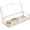 MyGift Glass Jewelry Box, Vintage Style Rose Gold Metal & Clear Glass Mirrored Shadow Box Jewelry Display Case with Hinged Top Lid