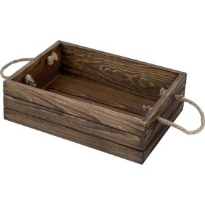 MyGift Vintage White Wood Decorative Storage Organizer Bin with Rope Handles, Open Top Small Crate Box for Bathroom Accessories, Books, Crafts, Fruits(Brown (13 Inch))