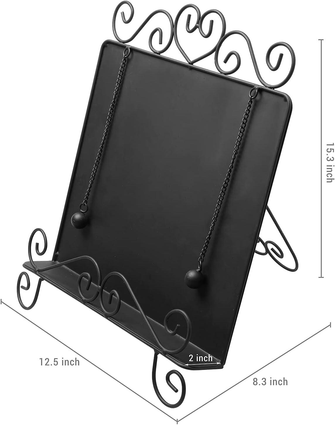 imageMyGift Black Metal Cookbook Stand for Kitchen Counter Cookbook Easel Stand with Weighted Page Holder and Vintage Scrollwork DesignBlack