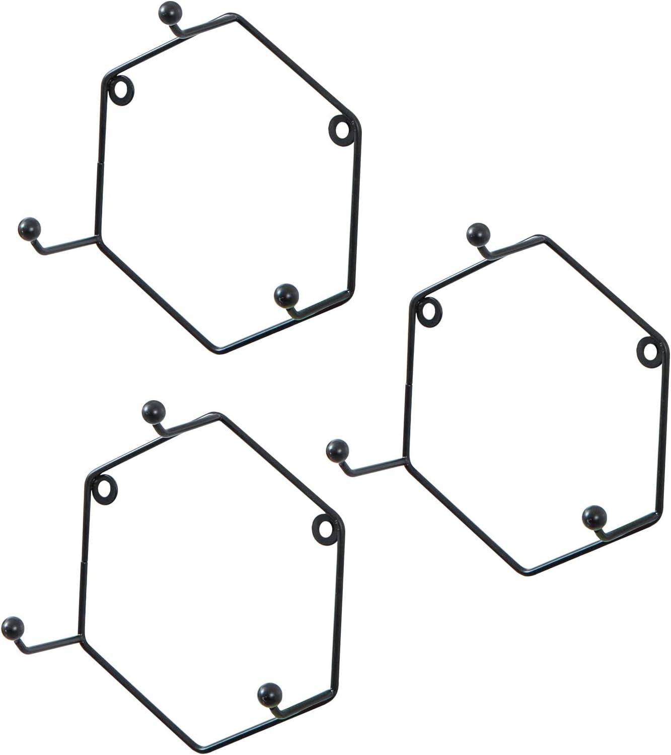 imageMyGift Modern Wall Mounted Mug Holder Coffee Mug Racks Geometric Black Metal 9 Cup Rack Holder Set of 3Black