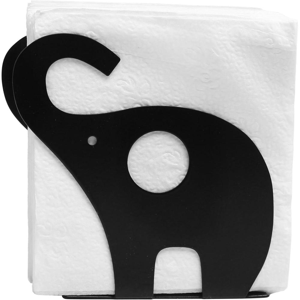 imageMyGift Metal Black Napkin Holder for Table with Elephant Cutout Design Tabletop Cocktail Napkin Holder