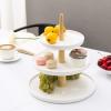 MyGift 3 Tier Cupcake Display Stand Modern White Ceramic and Natural Brown Wood, Kitchen Dessert Riser Serving Tower Rack