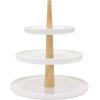 MyGift 3 Tier Cupcake Display Stand Modern White Ceramic and Natural Brown Wood, Kitchen Dessert Riser Serving Tower Rack