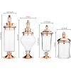 MyGift 4 Piece Set Antique Clear Glass Bathroom Apothecary Jars with Lid, Wedding Centerpiece, Kitchen Storage Jars with Metallic Copper Base and Lids