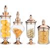 MyGift 4 Piece Set Antique Clear Glass Bathroom Apothecary Jars with Lid, Wedding Centerpiece, Kitchen Storage Jars with Metallic Copper Base and Lids