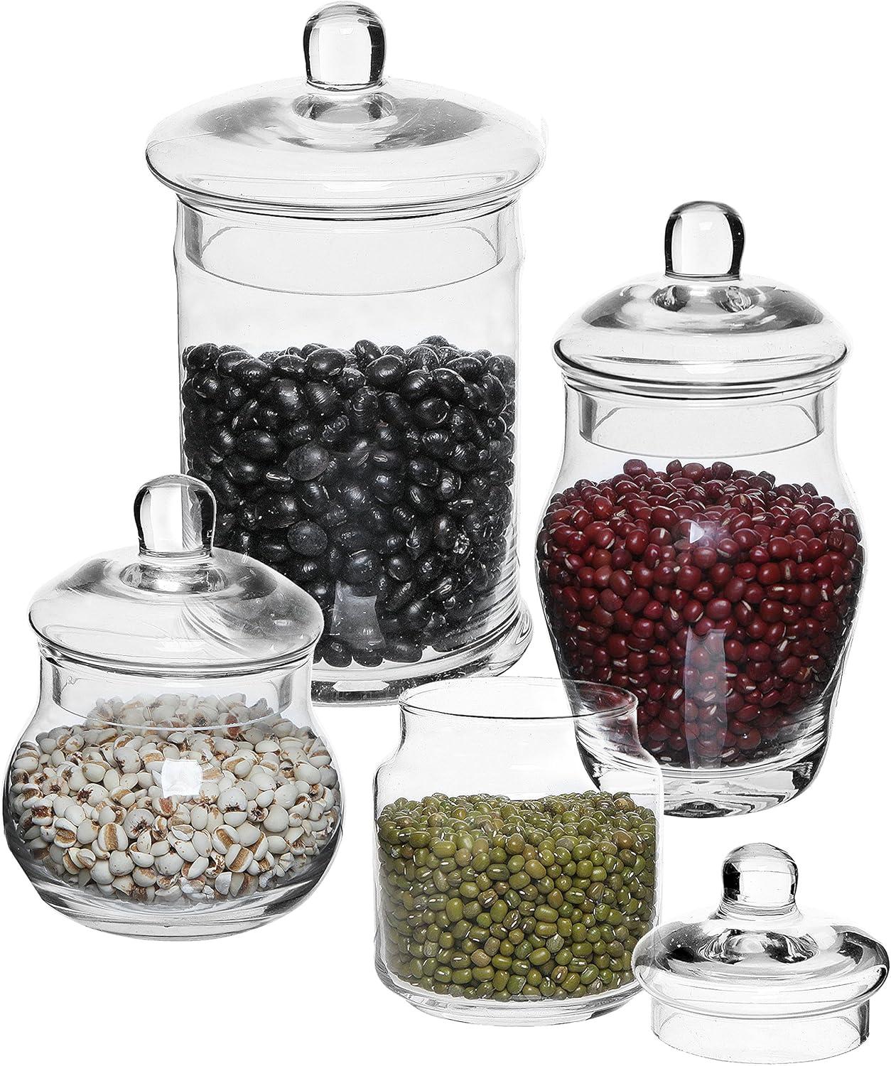 imageMyGift Small Decorative Glass Apothecary Candy Jars Small Storage Canisters with Lids Set of 4
