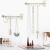 MyGift 12 Inch Wall Mounted Brass Tone Metal Arrow Shaped Jewelry Organizer, Hanging Accessories Storage Display Rack with 6 Hooks for Necklaces Bracelets Keys(Brass (Set of 2))