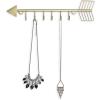 MyGift 12 Inch Wall Mounted Brass Tone Metal Arrow Shaped Jewelry Organizer, Hanging Accessories Storage Display Rack with 6 Hooks for Necklaces Bracelets Keys(Satin Brass)