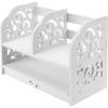 MyGift 2-Tier White Openwork Design Desktop Book and Stationary Organizer Rack, Countertop Bookcase Shelf