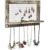 MyGift Distressed Wood Wall Mounted Jewelry Earring Bracelet Organizer Display Shelf with 16 Necklace Hooks