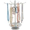 MyGift Freestanding Copper Tone Metal Rotating Jewelry Stand Organizer Display Tree with 24 Hooks for Bracelets, Necklaces, Hoop Earrings(White)