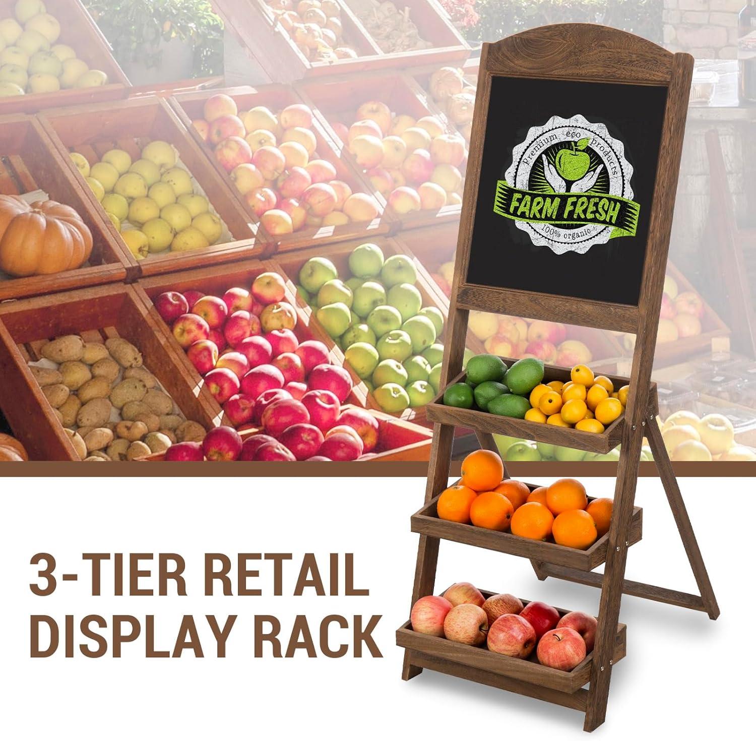 imageMyGift Vintage White Wood Freestanding Chalkboard Easel with 3Tiered Display Shelves Decorative Chalkboard Plant Shelf StandRustic Burnt Brown