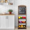 MyGift Vintage White Wood Freestanding Chalkboard Easel with 3-Tiered Display Shelves, Decorative Chalkboard Plant Shelf Stand(Rustic Burnt Brown)