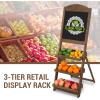MyGift Vintage White Wood Freestanding Chalkboard Easel with 3-Tiered Display Shelves, Decorative Chalkboard Plant Shelf Stand(Rustic Burnt Brown)