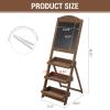 MyGift Vintage White Wood Freestanding Chalkboard Easel with 3-Tiered Display Shelves, Decorative Chalkboard Plant Shelf Stand(Rustic Burnt Brown)