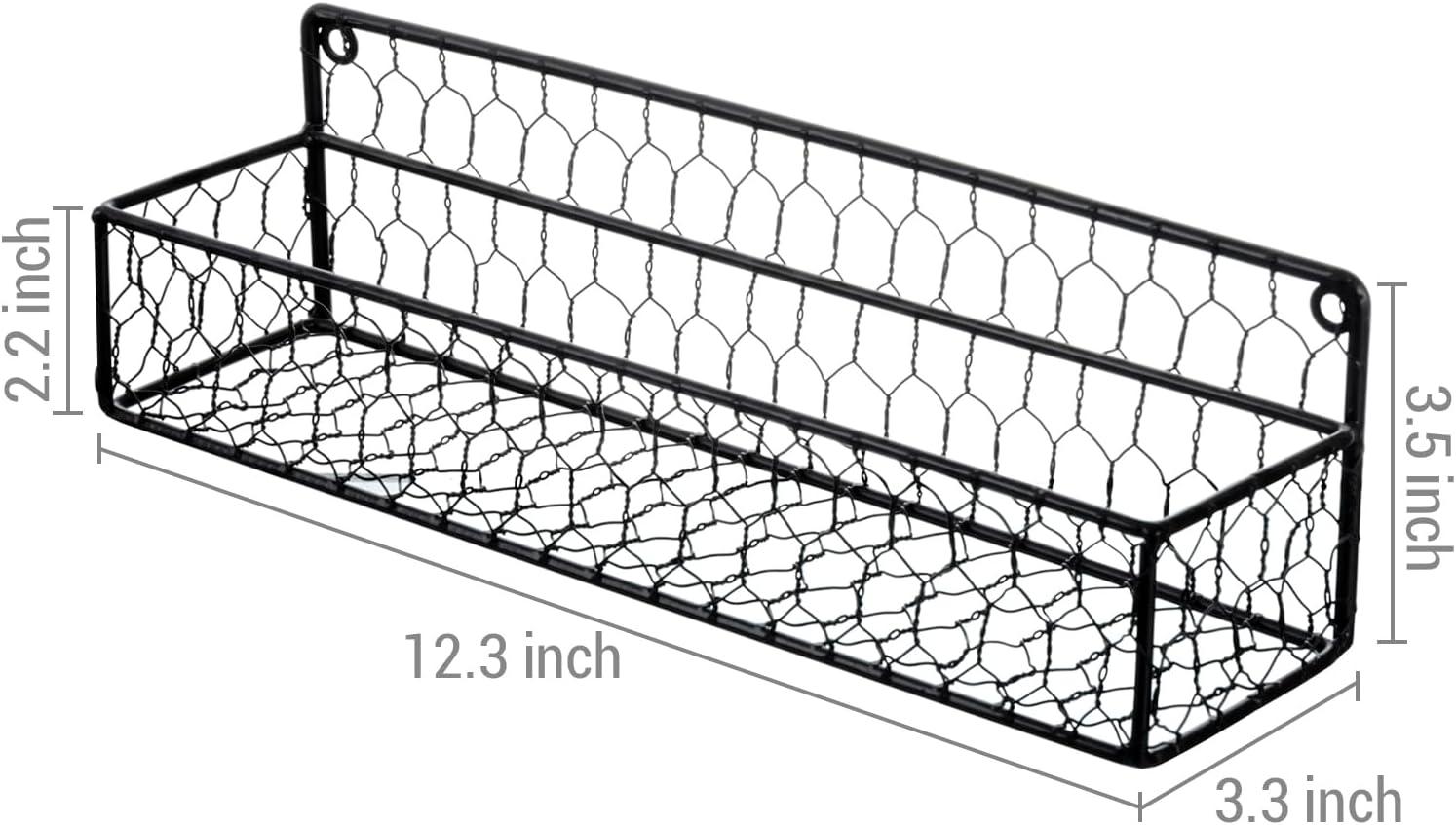imageMyGift Wall Mountable Spice Rack Shelf Organizer 12Inch Black Chicken Wire Hanging Kitchen Seasoning Condiment Storage Display Rack Set of 2Set of 2