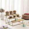 MyGift 3-Tier Dessert Table Display Set, Brown Wood Tiered Tray Stand, Decorative Serving Tray for Party(Brown & Brass)