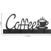 MyGift Black Metal Coffee Mug Rack Wall Mounted Holder with 4 Hooks and Coffee Word Sign and Cup Cutout Design(Black)