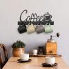 MyGift Black Metal Coffee Mug Rack Wall Mounted Holder with 4 Hooks and Coffee Word Sign and Cup Cutout Design(Black)
