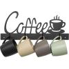 MyGift Black Metal Coffee Mug Rack Wall Mounted Holder with 4 Hooks and Coffee Word Sign and Cup Cutout Design(Black)