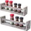 MyGift Torched Wood Spice Rack Wall Mount Hanging Kitchen Seasoning Jar and Condiment Display Shelves, Set of 2