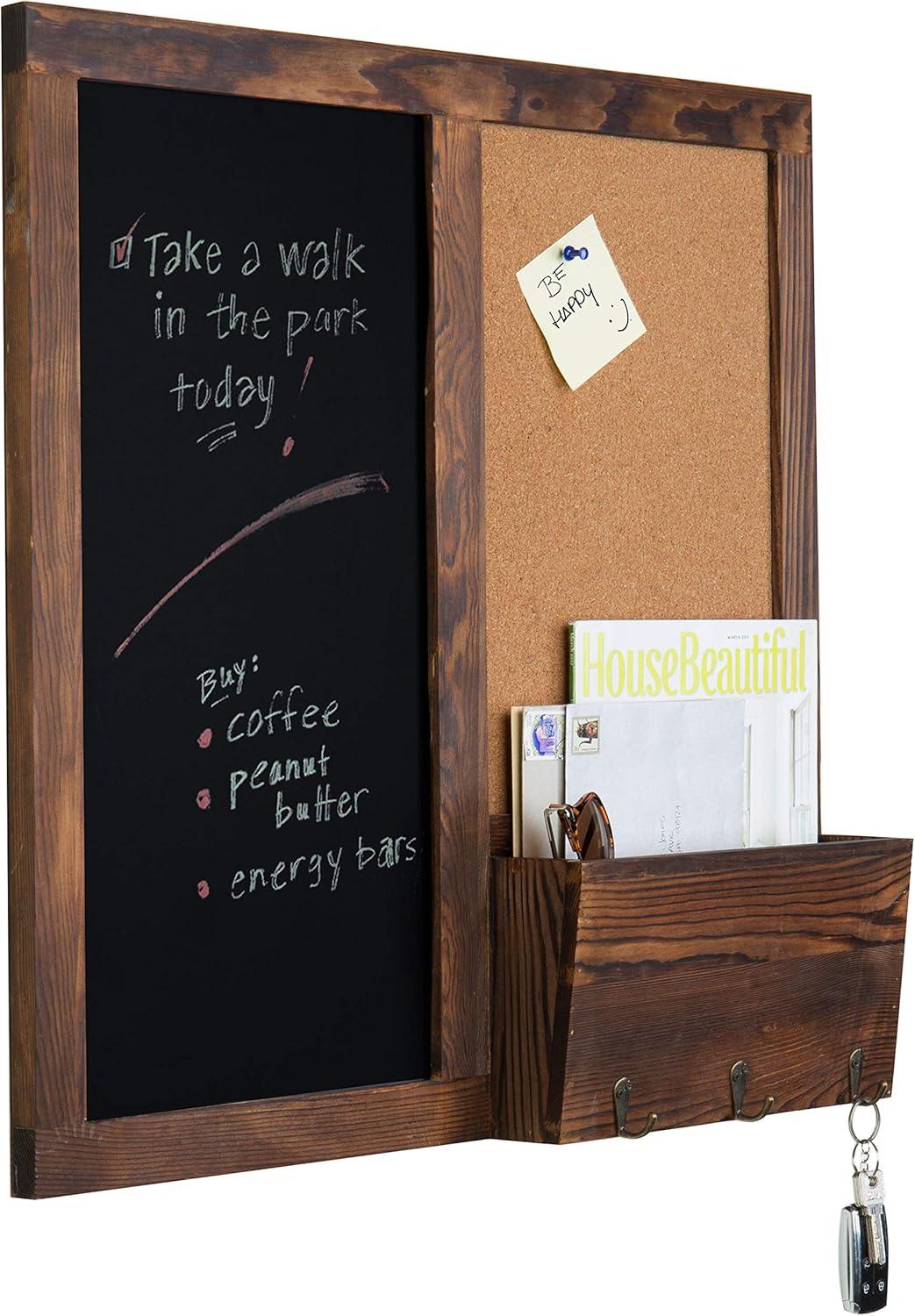 imageMyGift Whitewashed Wood Entryway Family Command Center Wall Organizer with Chalkboard Cork Board Mail and Key HolderDrak Brown