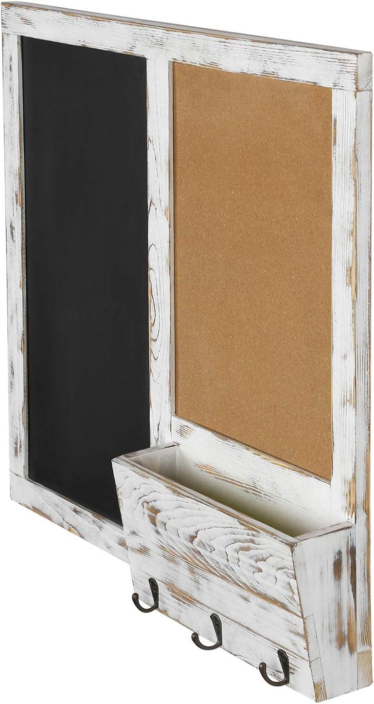imageMyGift Whitewashed Wood Entryway Family Command Center Wall Organizer with Chalkboard Cork Board Mail and Key HolderWhitewashed