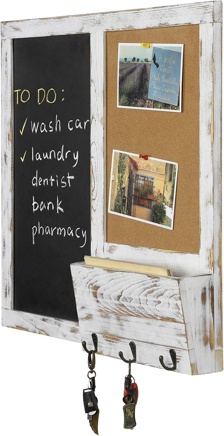 imageMyGift Whitewashed Wood Entryway Family Command Center Wall Organizer with Chalkboard Cork Board Mail and Key HolderWhitewashed