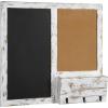 MyGift Whitewashed Wood Entryway Family Command Center Wall Organizer with Chalkboard, Cork Board, Mail and Key Holder(Whitewashed)