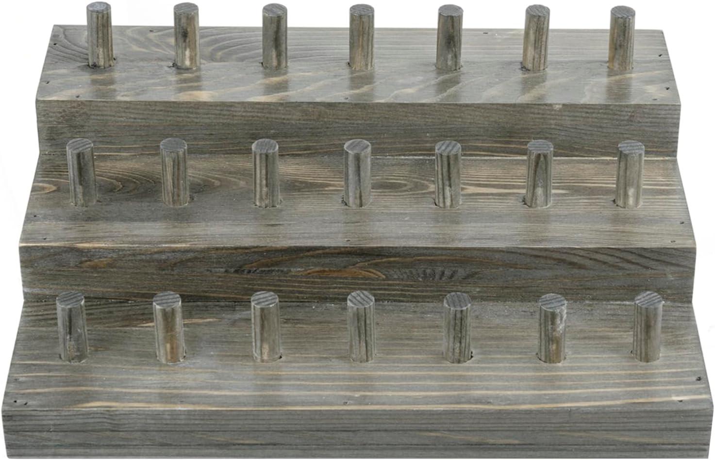 imageMyGift 21 Peg Vintage Weathered Gray Solid Wood Ring Holder Table Display 3 Tier Jewelry Storage Wooden Stand for Sports Championship Collectible Fan Rings