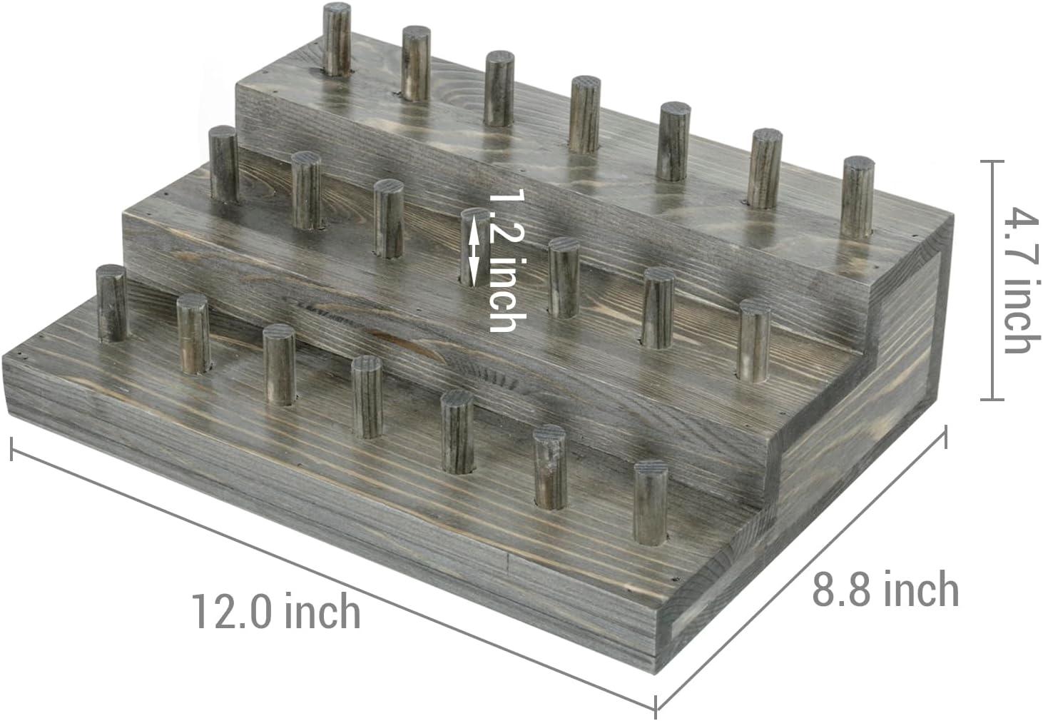imageMyGift 21 Peg Vintage Weathered Gray Solid Wood Ring Holder Table Display 3 Tier Jewelry Storage Wooden Stand for Sports Championship Collectible Fan Rings