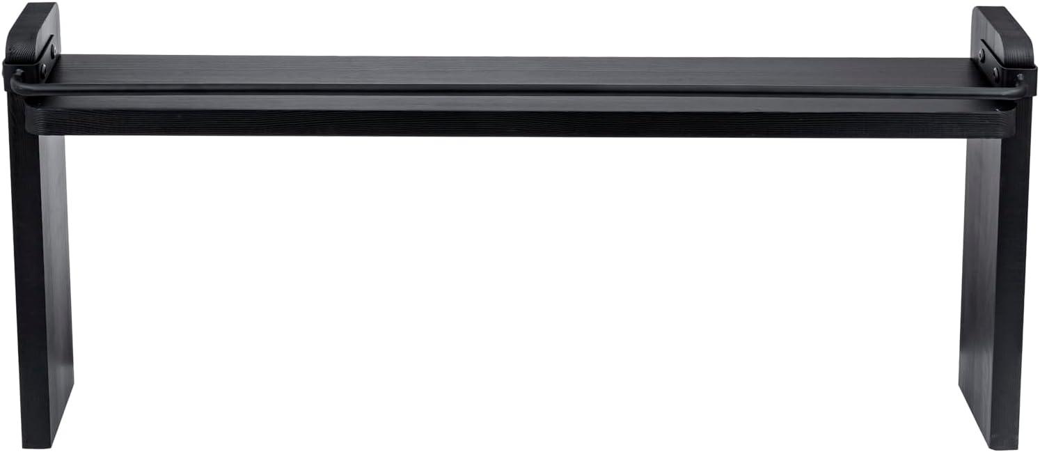 imageMyGift 33 Inch Stove Top Spice Rack Deluxe Rustic Burnt Solid Wood and Industrial Black Metal Space Saving Over The Stovetop Range Storage Display ShelfBlack