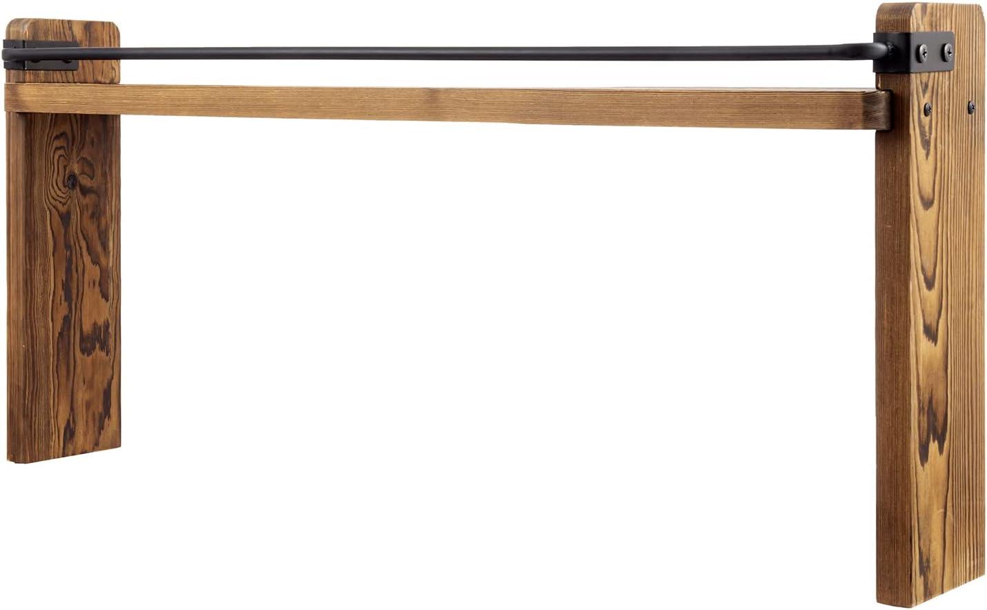 imageMyGift 33 Inch Stove Top Spice Rack Deluxe Rustic Burnt Solid Wood and Industrial Black Metal Space Saving Over The Stovetop Range Storage Display ShelfBurnt Wood