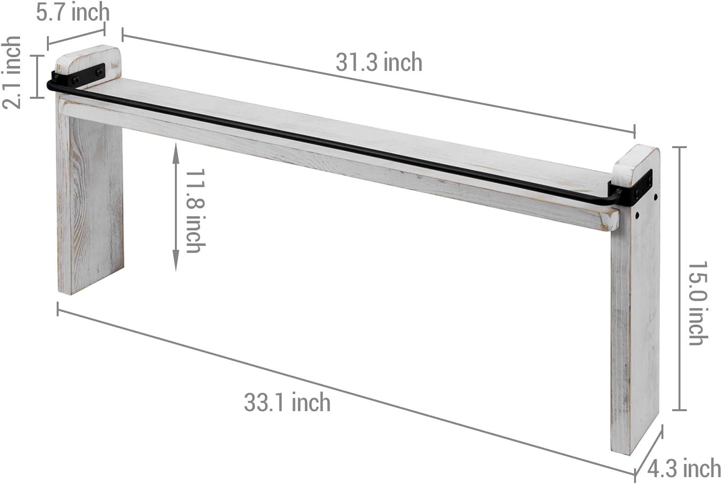 imageMyGift 33 Inch Stove Top Spice Rack Deluxe Rustic Burnt Solid Wood and Industrial Black Metal Space Saving Over The Stovetop Range Storage Display ShelfWhitewashed