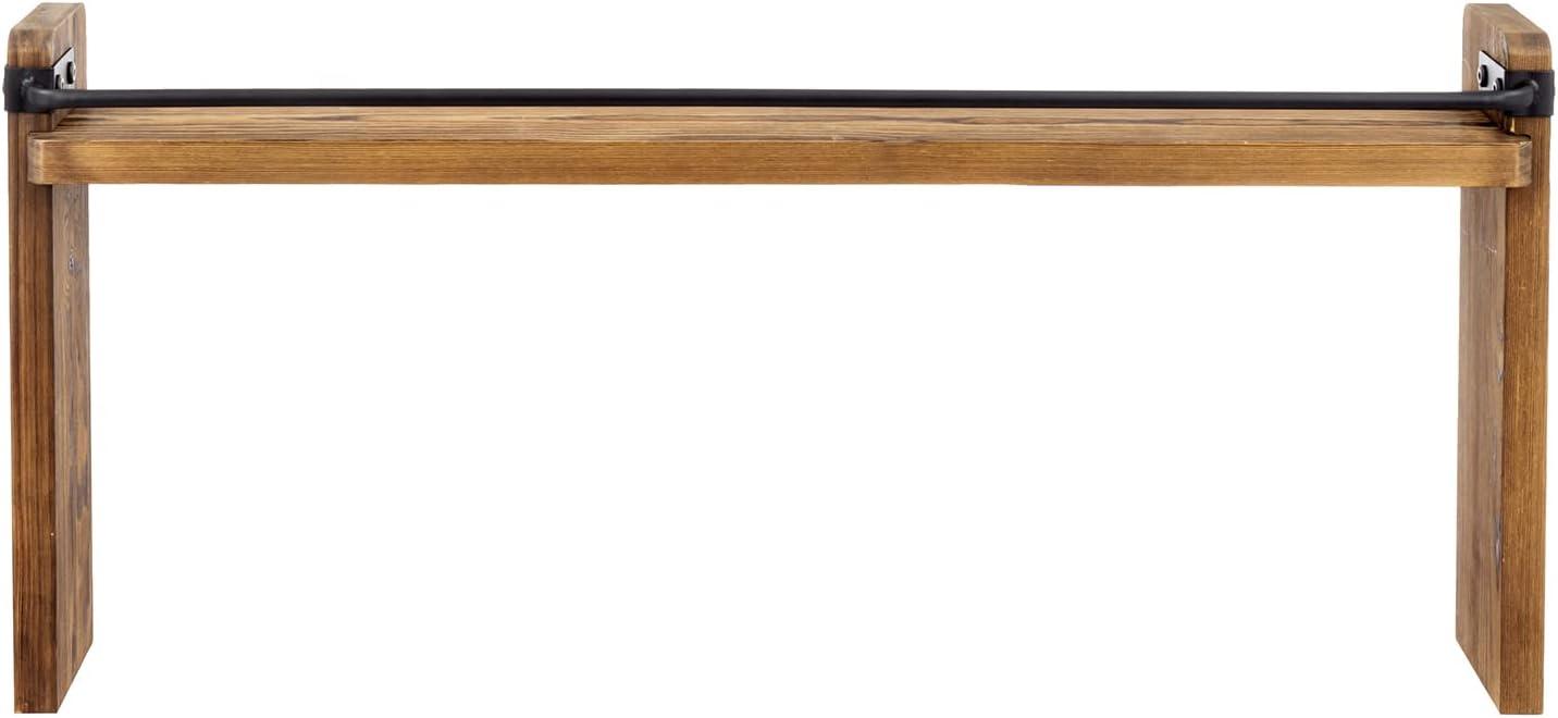 imageMyGift 33 Inch Stove Top Spice Rack Deluxe Rustic Burnt Solid Wood and Industrial Black Metal Space Saving Over The Stovetop Range Storage Display ShelfBurnt Wood