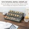 MyGift 21 Peg Vintage Weathered Gray Solid Wood Ring Holder Table Display, 3 Tier Jewelry Storage Wooden Stand for Sports Championship Collectible Fan Rings