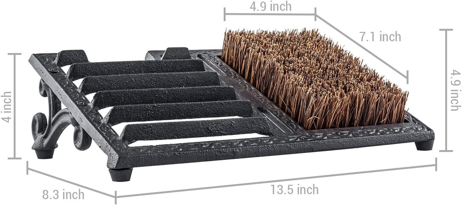 imageMyGift Heavy Duty Cast Iron Shoe Scraper Mat Vintage Rustic Black Angled Boot Dirt Cleaner Brush Heavy Duty CastBlack