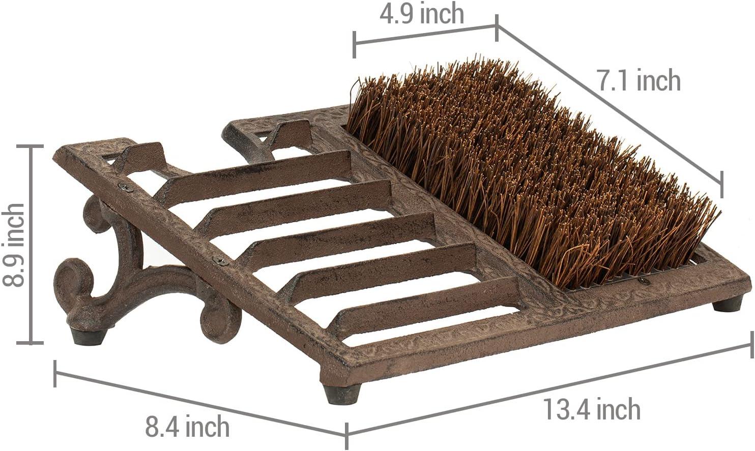 imageMyGift Heavy Duty Cast Iron Shoe Scraper Mat Vintage Rustic Black Angled Boot Dirt Cleaner Brush Heavy Duty CastBrown