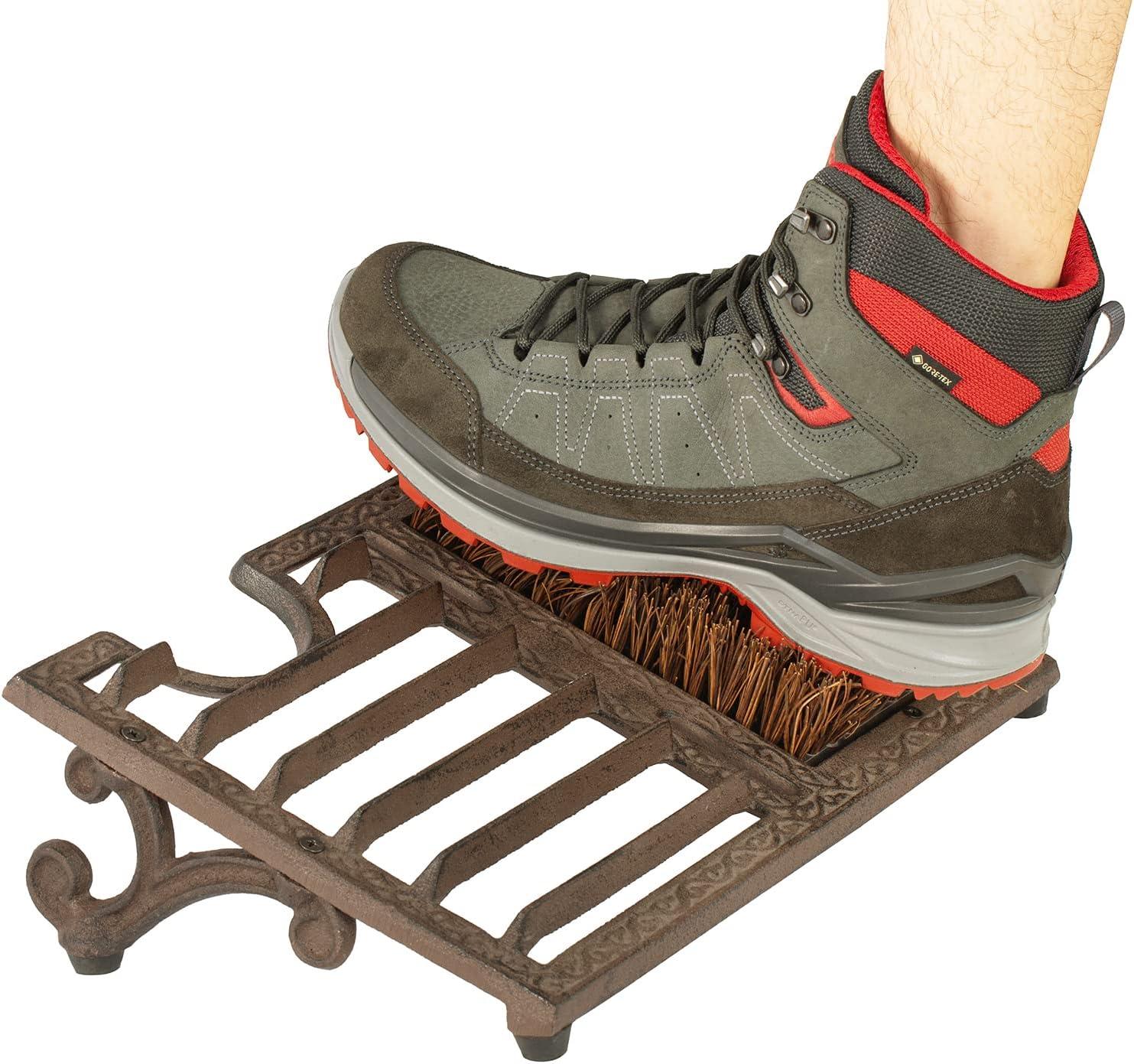 imageMyGift Heavy Duty Cast Iron Shoe Scraper Mat Vintage Rustic Black Angled Boot Dirt Cleaner Brush Heavy Duty CastBrown