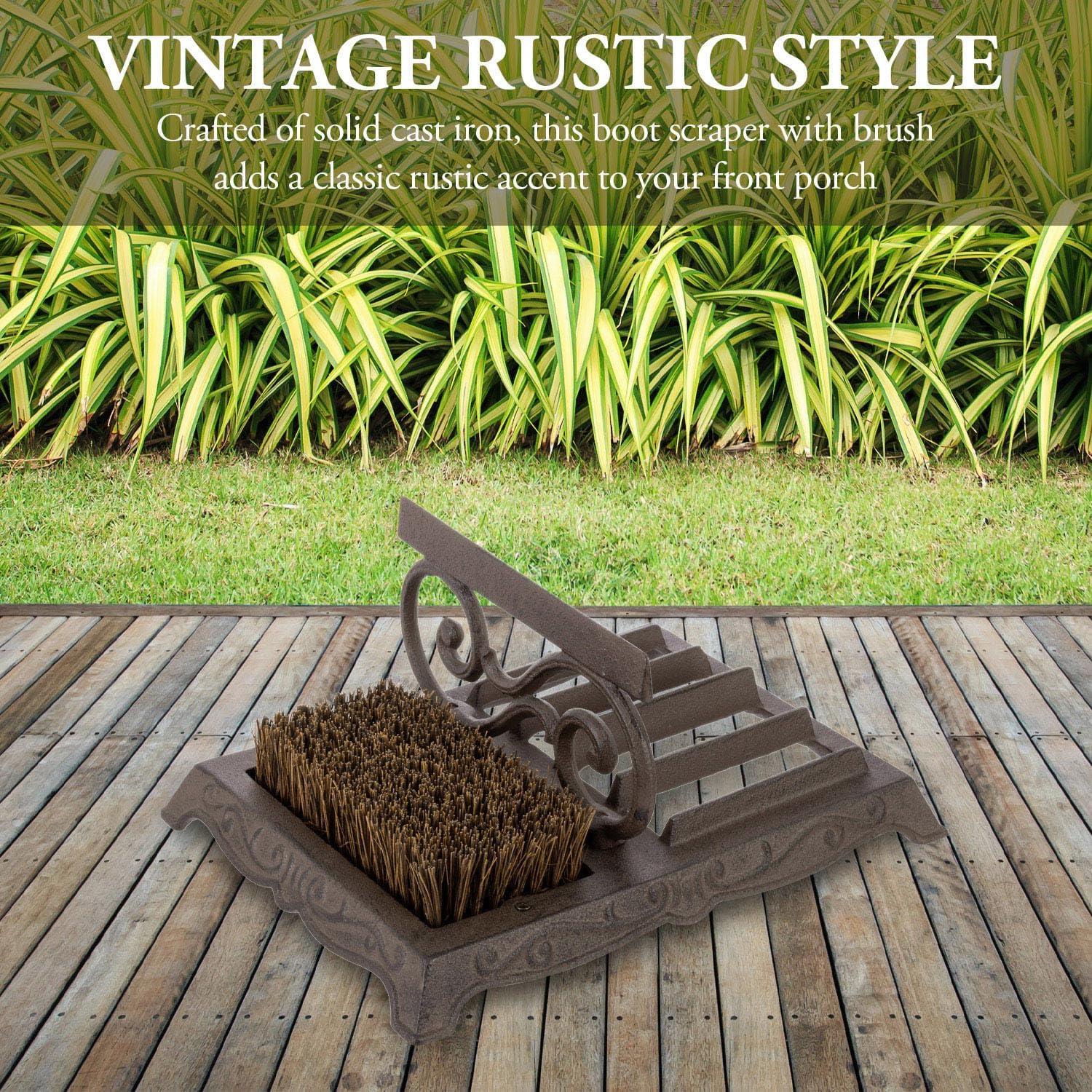 imageMyGift Heavy Duty Cast Iron Shoe Scraper Mat Vintage Rustic Black Angled Boot Dirt Cleaner Brush Heavy Duty CastHeavy Duty Cast