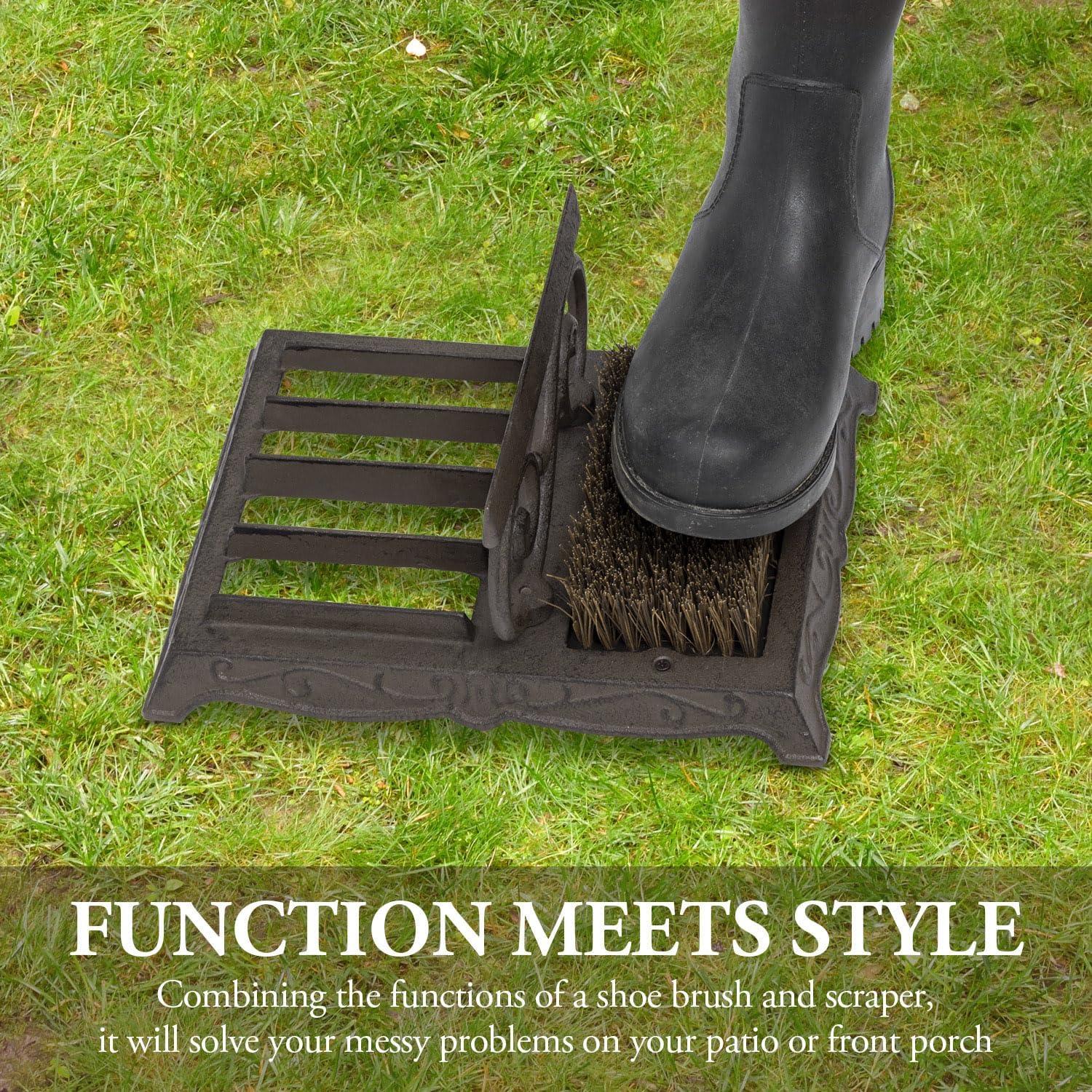 imageMyGift Heavy Duty Cast Iron Shoe Scraper Mat Vintage Rustic Black Angled Boot Dirt Cleaner Brush Heavy Duty CastHeavy Duty Cast