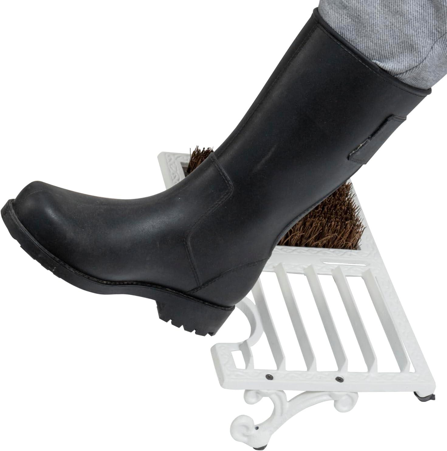 imageMyGift Heavy Duty Cast Iron Shoe Scraper Mat Vintage Rustic Black Angled Boot Dirt Cleaner Brush Heavy Duty CastWhite