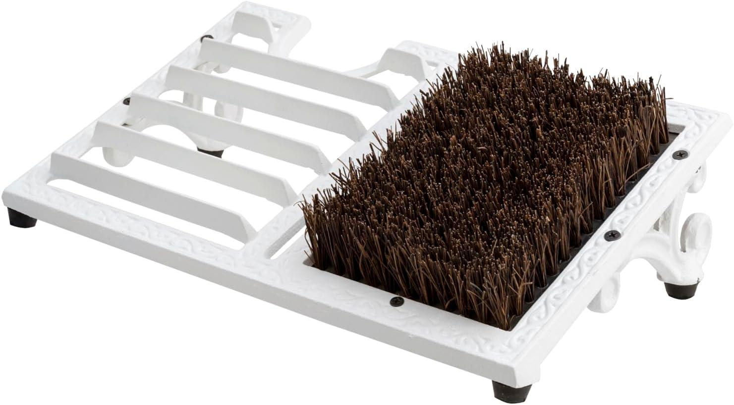 imageMyGift Heavy Duty Cast Iron Shoe Scraper Mat Vintage Rustic Black Angled Boot Dirt Cleaner Brush Heavy Duty CastWhite