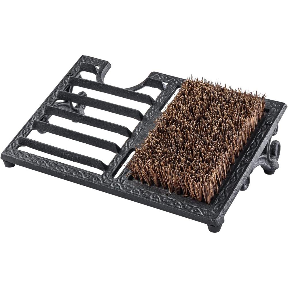 imageMyGift Heavy Duty Cast Iron Shoe Scraper Mat Vintage Rustic Black Angled Boot Dirt Cleaner Brush Heavy Duty CastBlack