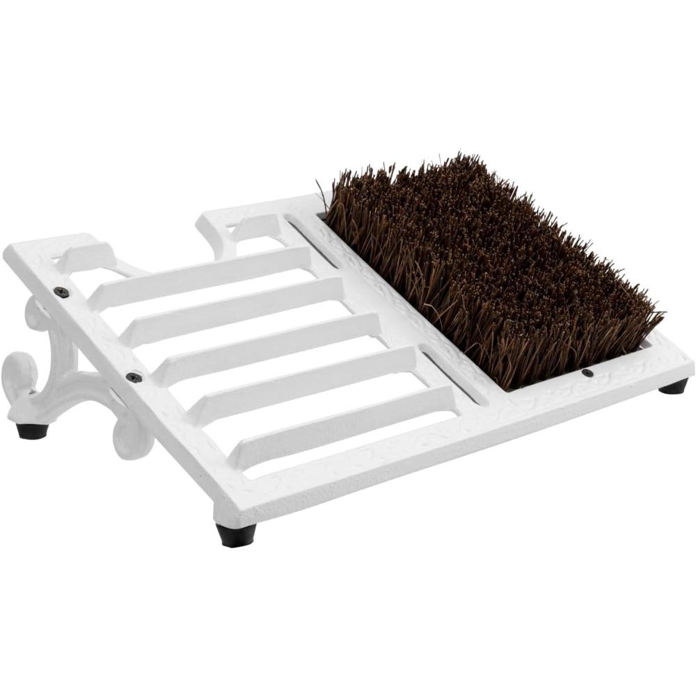 imageMyGift Heavy Duty Cast Iron Shoe Scraper Mat Vintage Rustic Black Angled Boot Dirt Cleaner Brush Heavy Duty CastWhite