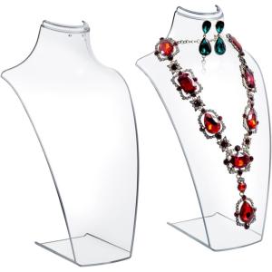 MyGift 8-Inch Clear Acrylic Necklace & Earring Jewelry 3D Bust Display Stand, Set of 2(12 Inch)